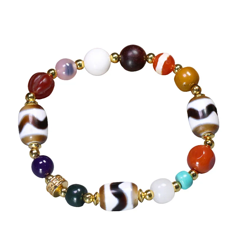 Shengshi Qiyuan Natural Tibetan Authentic Tiger Tooth Dzi Bead Medicine Master Southern Red Agate Turquoise Bracelet, appr