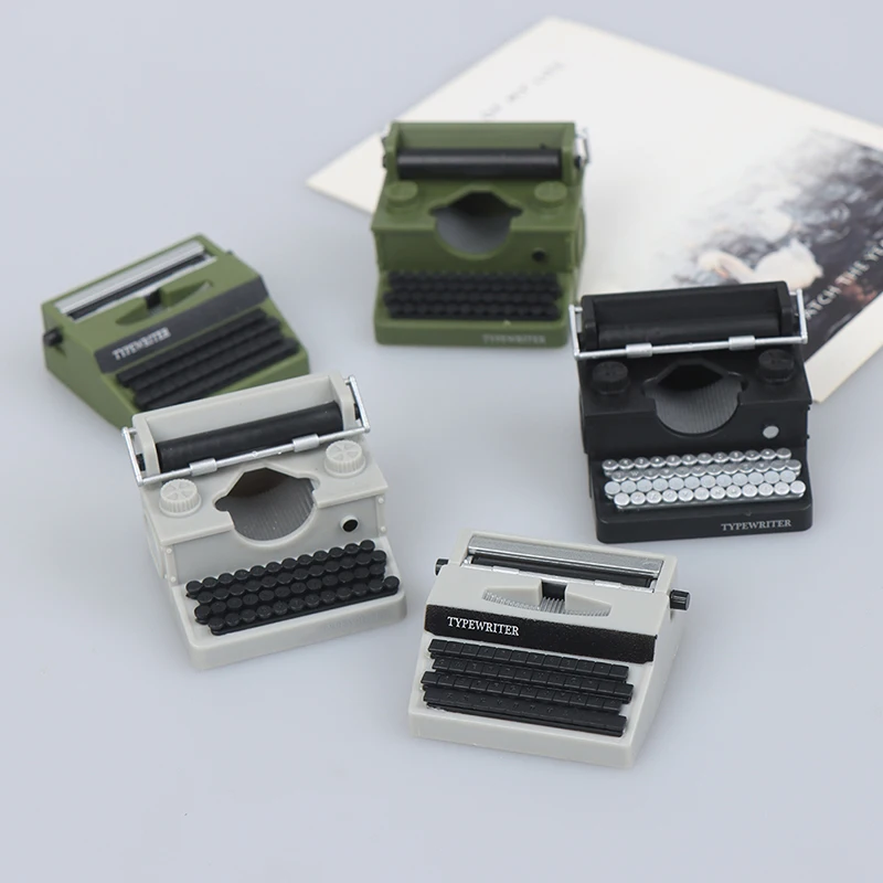 1:12 Miniature Vintage Typewriter Telephone Metal Model for Study Work Living Room Dollhouse Furniture Toys Doll House Decor