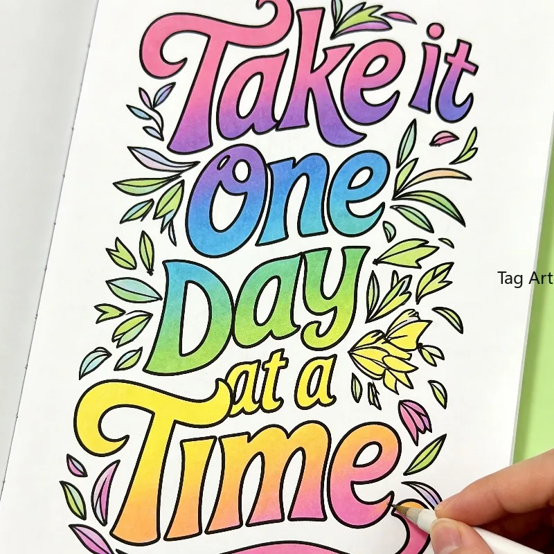 A Positive Energy Inspirational Quote Coloring Picture Book, Bubble English Flower Floral Fine Line Coloring Book, 32 Pages