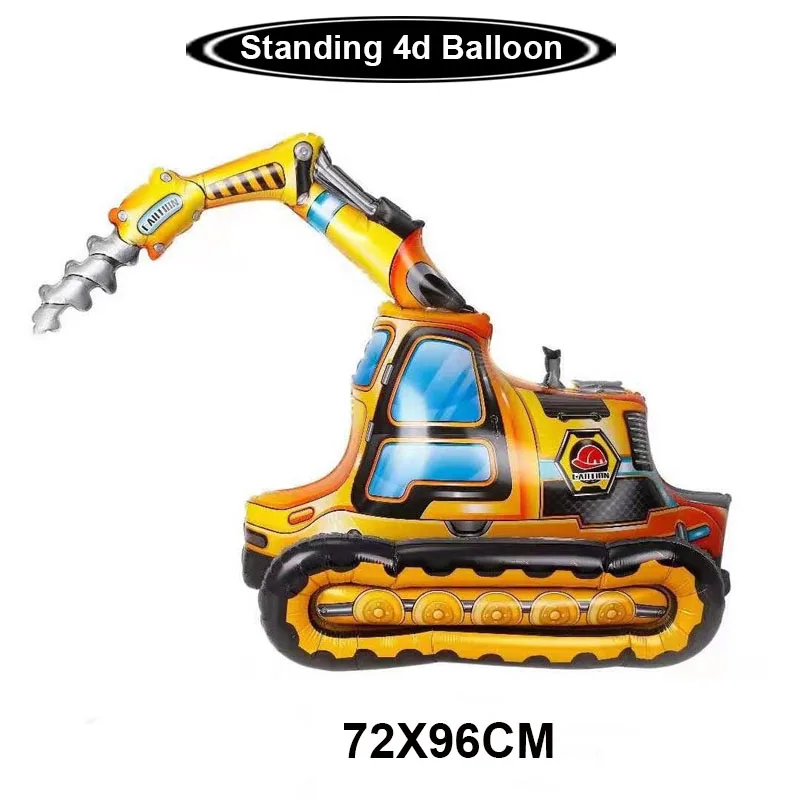 Self standing 4D Digger Foil Balloon Toy Construction Themed Party Digger Engineering Vehicle Kids Birthday Balloon Party Decors