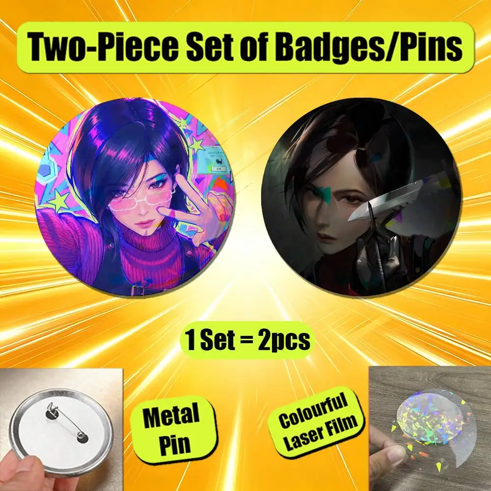 For Resident Evil Ada Wong Leon S Jill Valentine Badge Pin Insignia 2 Pcs Set Round Button Emblem Laser Film Gift 44mm Custom