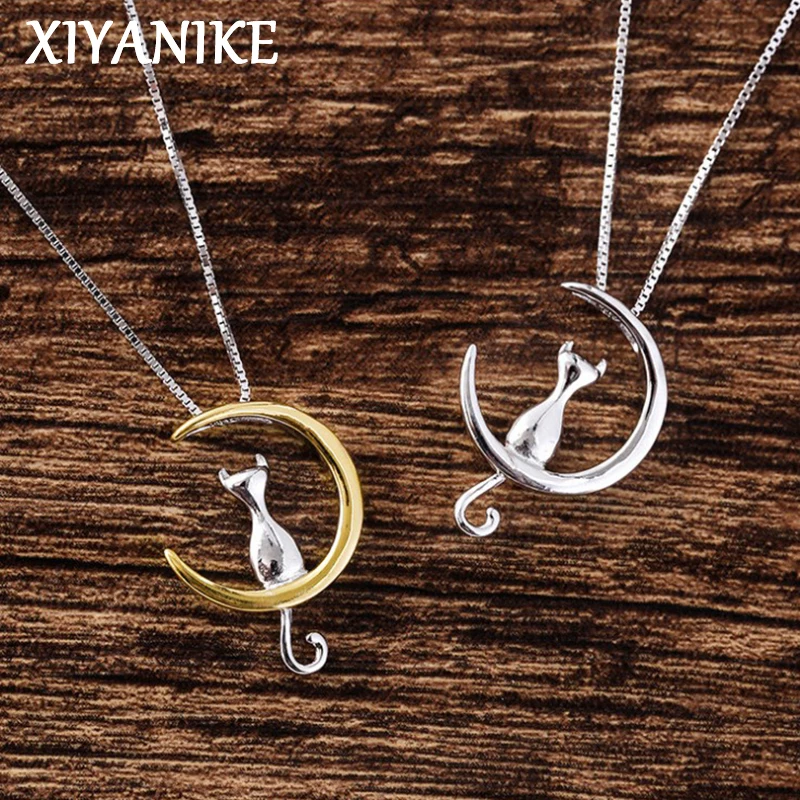 XIYANIKE księżycowy kot naszyjnik kobiety Chainbone Chain modelka kolor srebrny piękny słodki kołnierz oświadczenie naszyjnik VNS8267