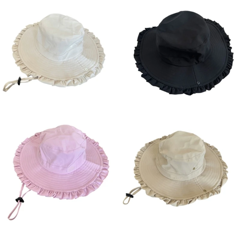 

Ruffle Trim Bucket Hat Adult Breathable Sun Hat Outdoor Mountain Climbing Hat