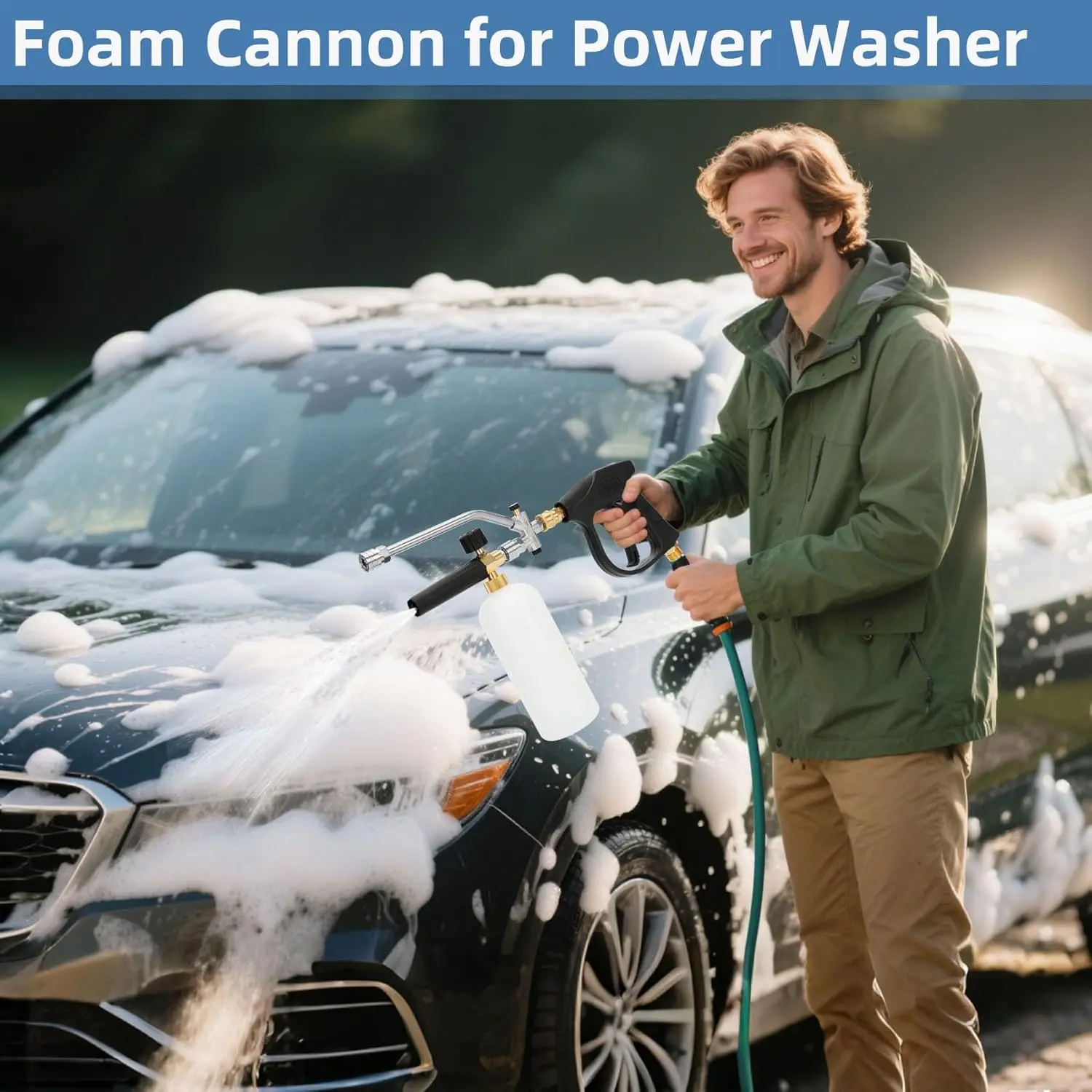 Pistola de lavadora de pressão curta com canhão de espuma e 5 bicos, 1L, 4000 PSI, compatível com M22-14mm