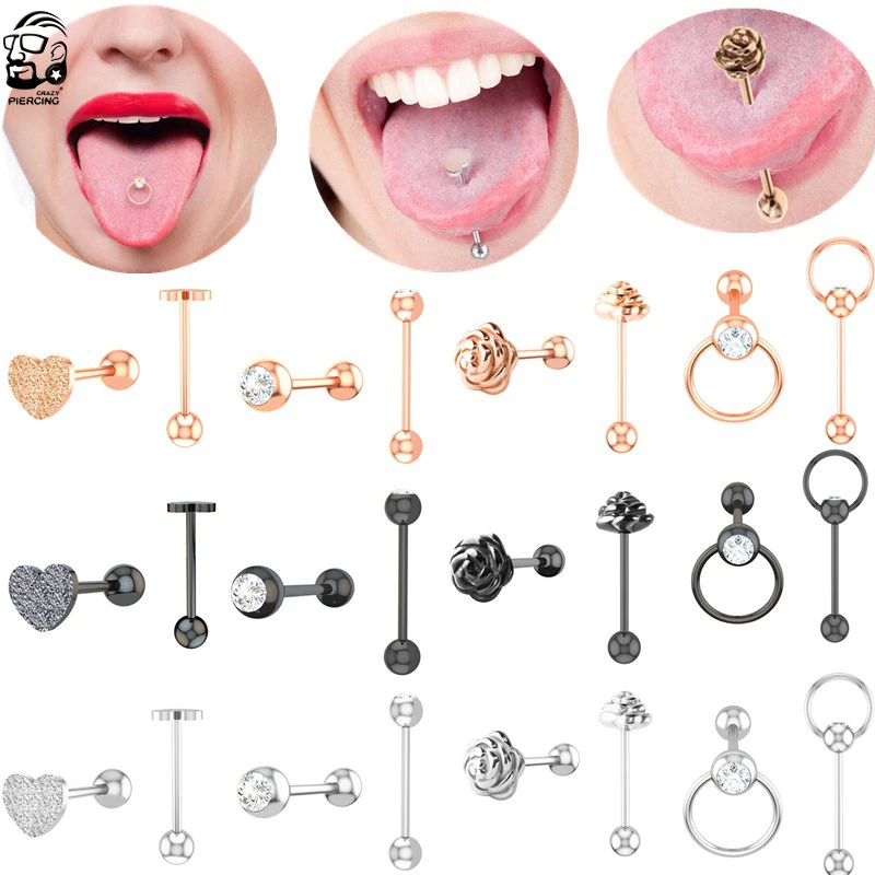 Tongue Piercing Stainless Steel Piercing Tongue Rings Bars Girls 14G Nipple Piercing Industrial Barbells Body Jewelry 1PC 2PCS