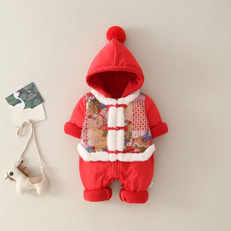 Winter Baby Clothes Suits for Boys Baby Romper Chinese Style Tang Suit One-piece Red New Year's Clothing Festive Gift Outfits