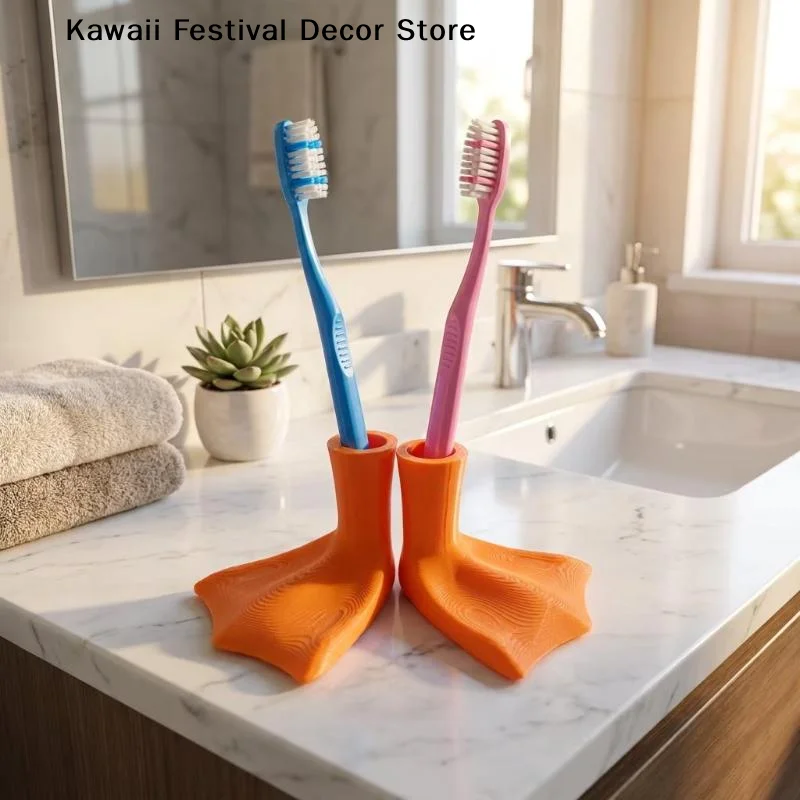 【K】1/2pcs Cute Duck Foot Toothbrush Holder, Creative Duck Paw Design Toothbrush Stand, Universal Bathroom Countertop Organizer