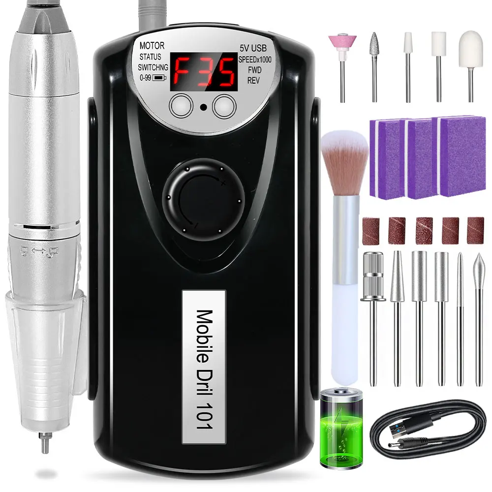 MOSKANY 35000 U/min USB Elektrische Nagelbohrmaschine Wiederaufladbar Schwarz Weiß Rosa Tragbare Nagelfeile Professionelles Maniküre-Werkzeugset