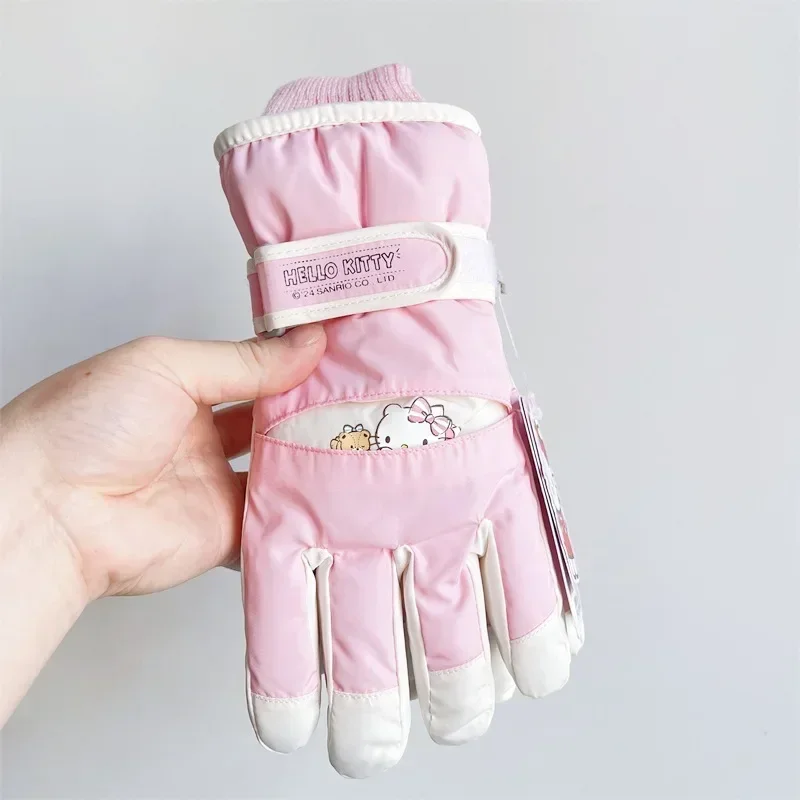 Sweet Hello Kitty Anime MINISO Children Ski Gloves Cute Cartoon Kawaii Kt Cat Warm Gloves Winter Gifts Lovely Toys for Girls