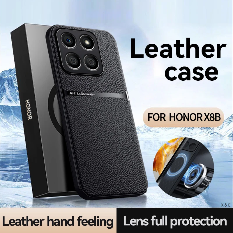 High Quality Luxury Business Leather Magnetic Shockproof Case For Honor X8B Soft Back Cover With Metal Plate For HonorX8B