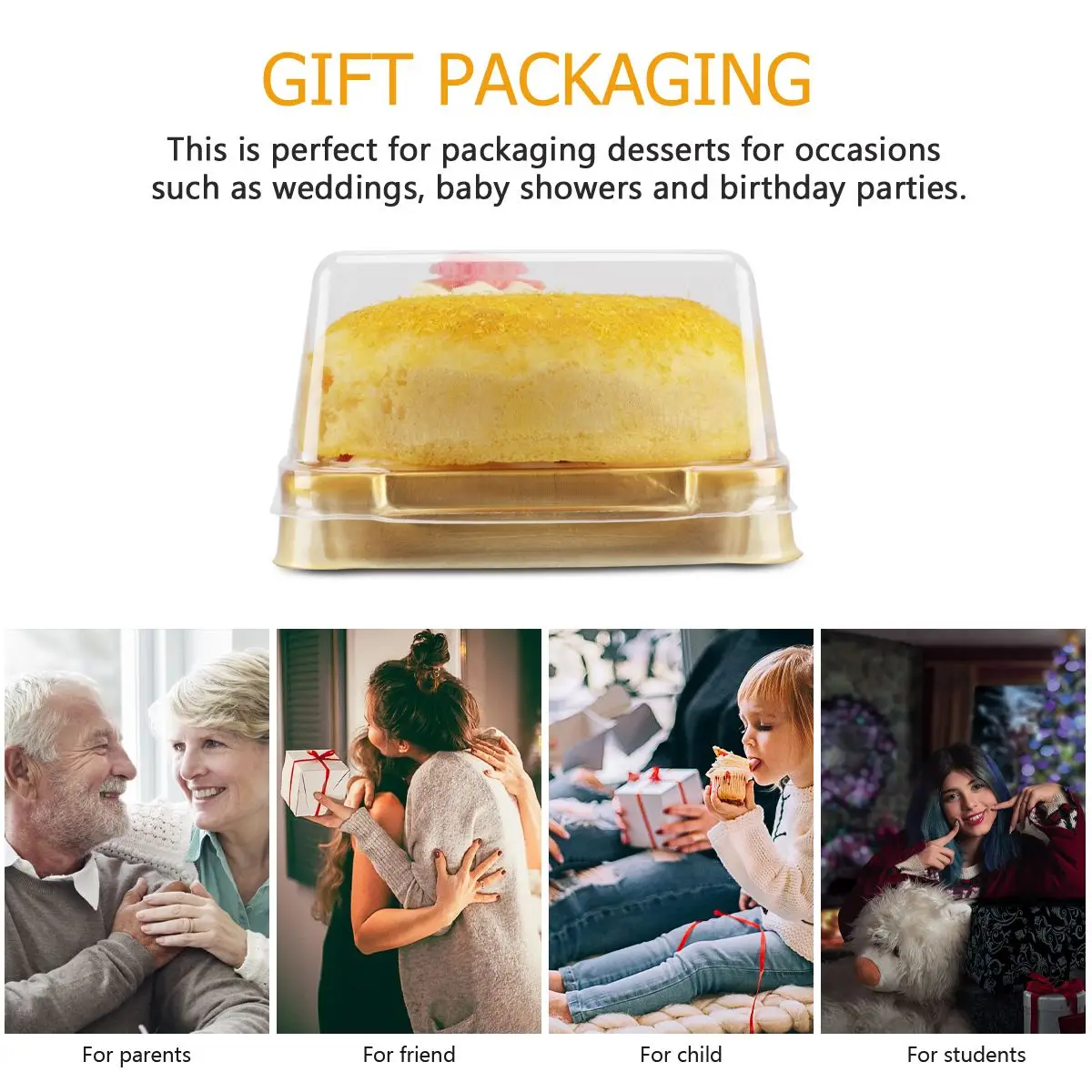 

100 Pcs Safe Packing Box Food Containers Cake Boxes Golden Plastic Stand with Lid