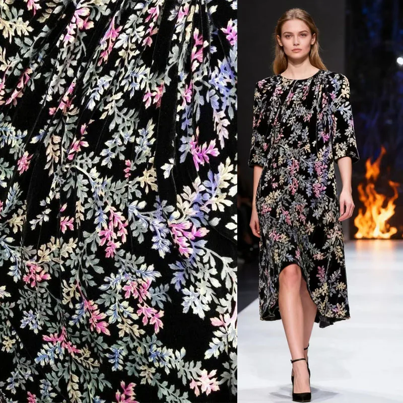 High-grade Real Velvet Mulberry Silk Fabric Black Color Velvet Fabric According Sale Meters Sewing Alibaba Express Flock Printed