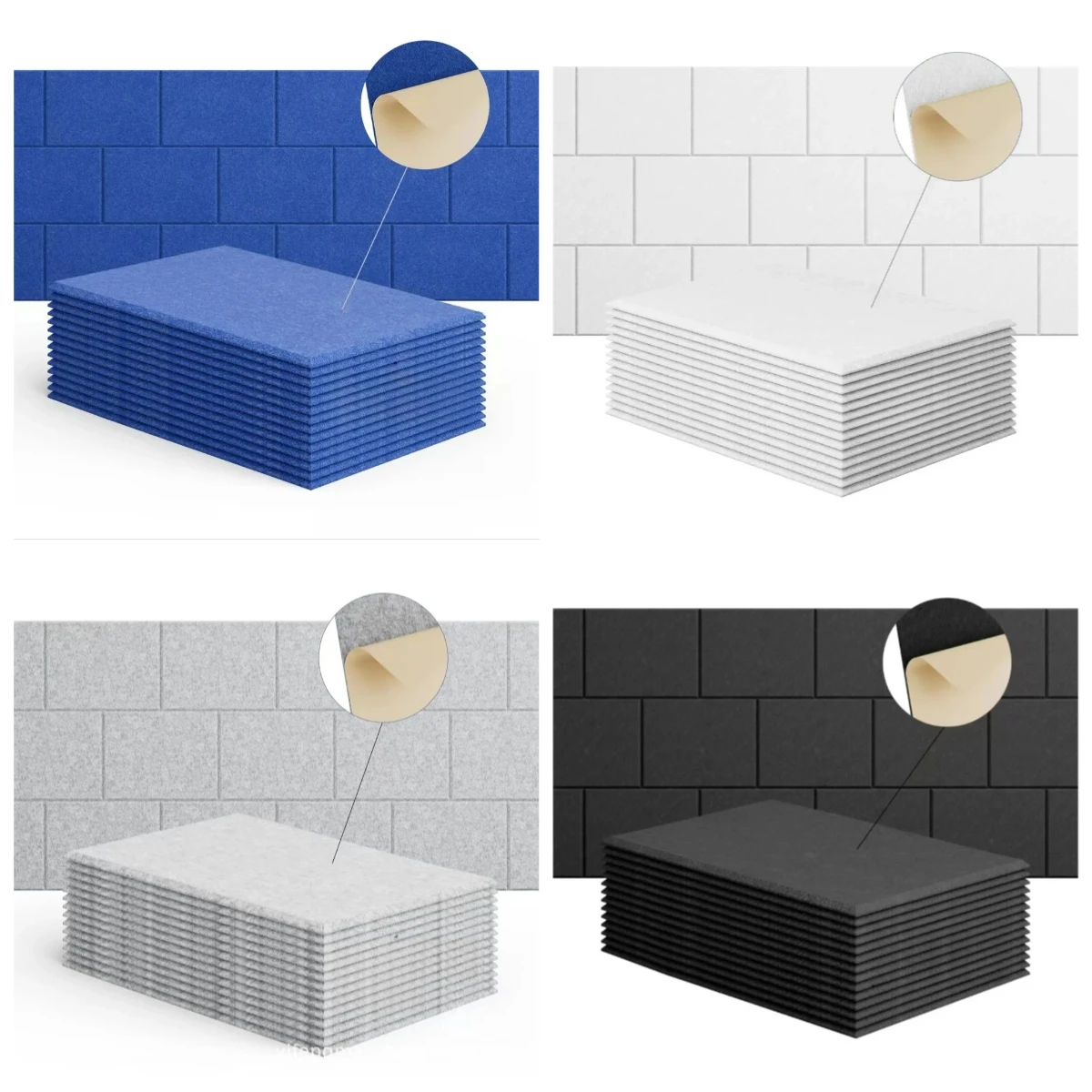 12 Sheets 30*20cm 9mm Thick Sound Absorbing Tiles Polyester Felt Noise Reduction for Music Studio Piano Room DIY Installation