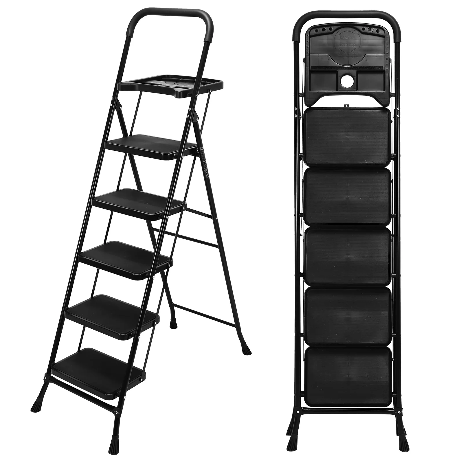

5-ступенчатая складная лестница-стремянка с защитой от опрокидывания, выдерживающая нагрузку до 150 кг, с широкими противоскользящими ступенями для дома и офиса