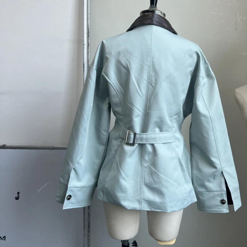 

2026 Spring Personalized Street Style Lapel Waist Short Zipper Trench Coat