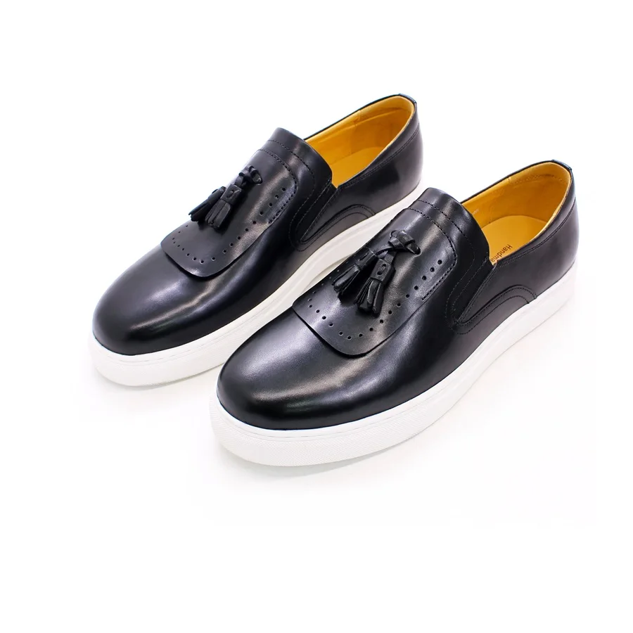 NONE Leder casual schuhe quaste high-end handmade männer der schuhe komfortable runde kappe flache schuhe büro bankett männer müßiggänger 4