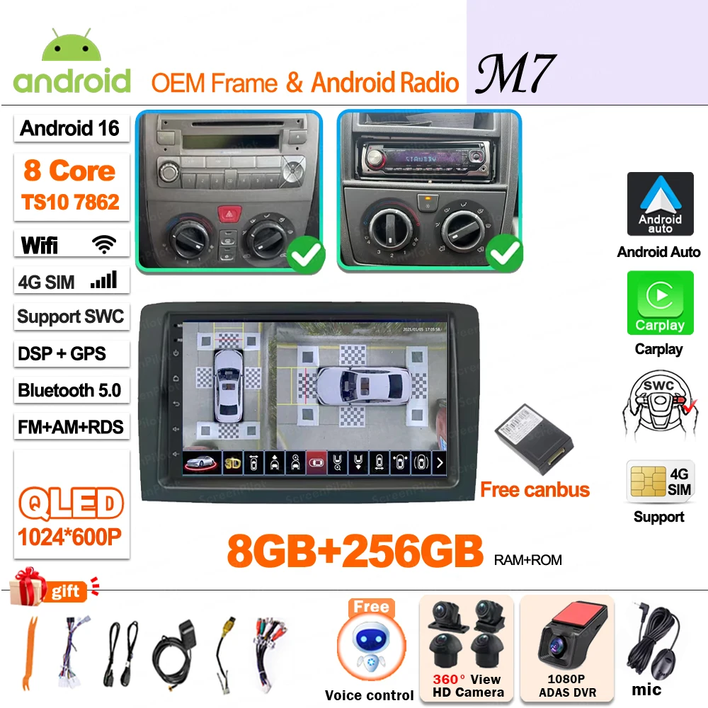 Android 16 Carplay Display Scherm GPS Navigatie Autoradio voor Fiat Idea Lancia Musa 2003 2004 2005 2006 2007 2008, geen 2din video.
