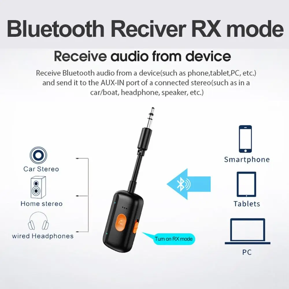 2 em 1 receptor sem fio Bluetooth 5.4 portátil adaptador de áudio sem fio Bluetooth 3,5 mm AUX conexão rápida