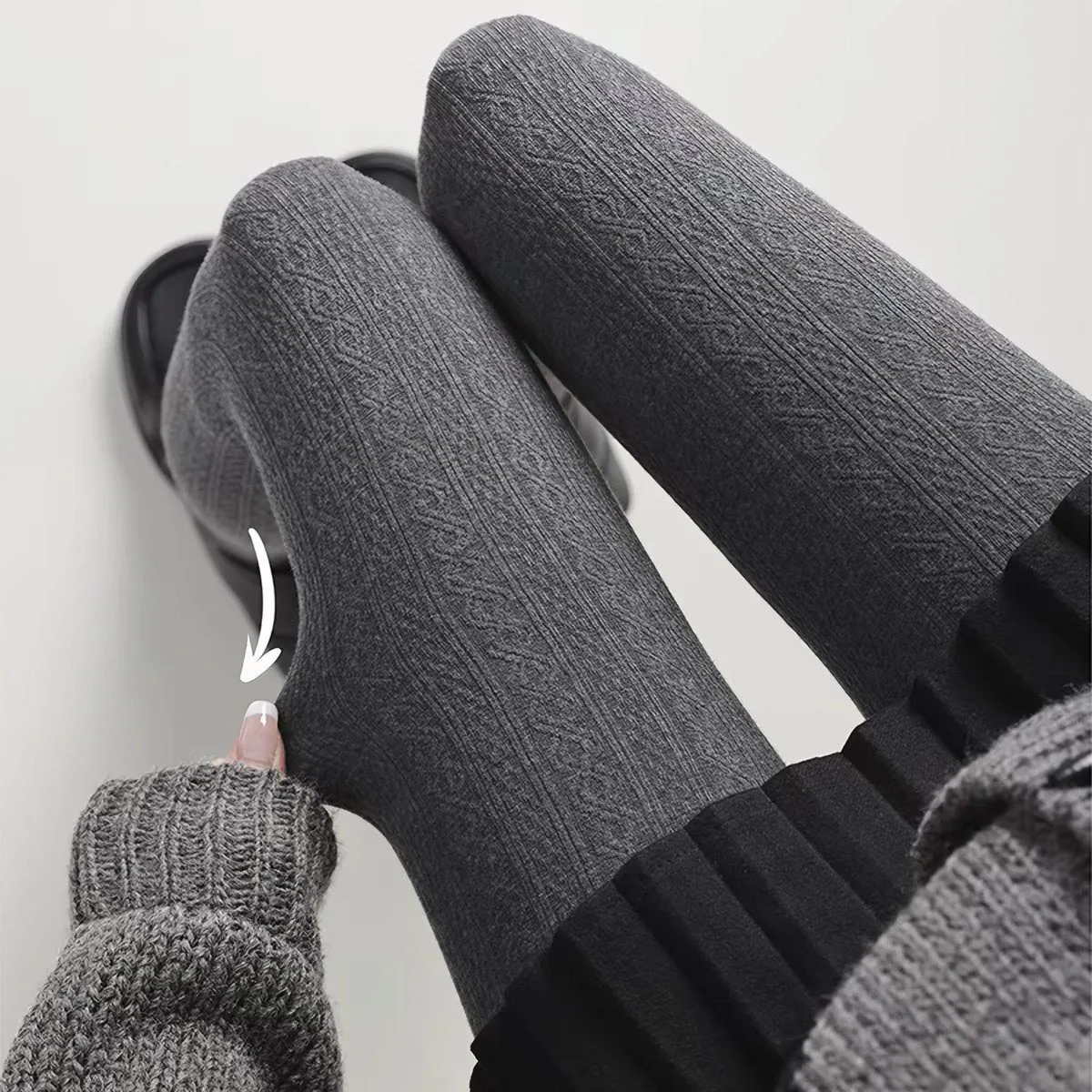 Winter-Strick-Strumpfhose für Damen, sexy, einfarbig, Baumwolle, gestreift, Skinny-Leggings, Strumpfhose, neue Streetwear – Detail 2