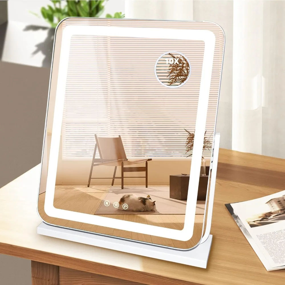 

Vanity Mirror with Lights, Lighted Makeup Mirror with Detachable 10X Magnification Mirror, 3 Colors Brightness Adjustable