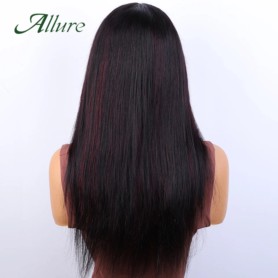 Brazilian Straight Human Hair Wigs for Women Ombre Glueless Wig With Bangs 180% Density Burgundy Colored Hair Long Wigs Allure - Image 5