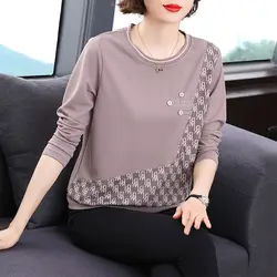 New Spring and Autumn Women's Splicing Contrast Color O-Neck Long Sleeve Loose Korean Pullovers Trendy Casual Comfortable Tops