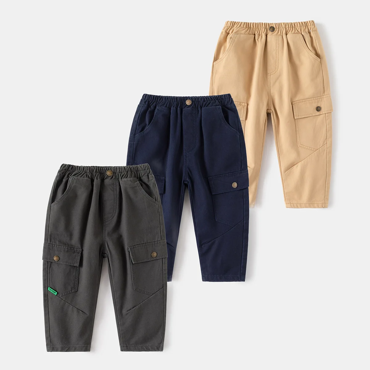 

New 2024 Kids Casual Solid Long Trousers Baby Boys Fashion Pockets Cargo Pants Children Spring Autumn Clothing For 2-6 Years