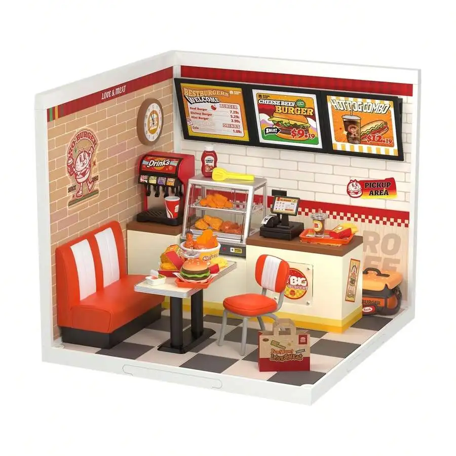 DIY Miniature House Kit Mini Dollhouse Building Toy Set Plastic Expandable Miniature House Tiny Room Making Kit With LED Light A