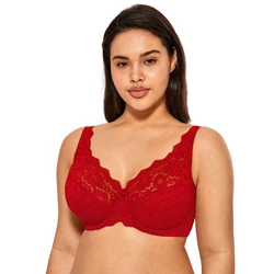 Women's Non Padded Full Coverage Underwire Lace Floral Bra Plus Size B- DD E F 34-40 42 44