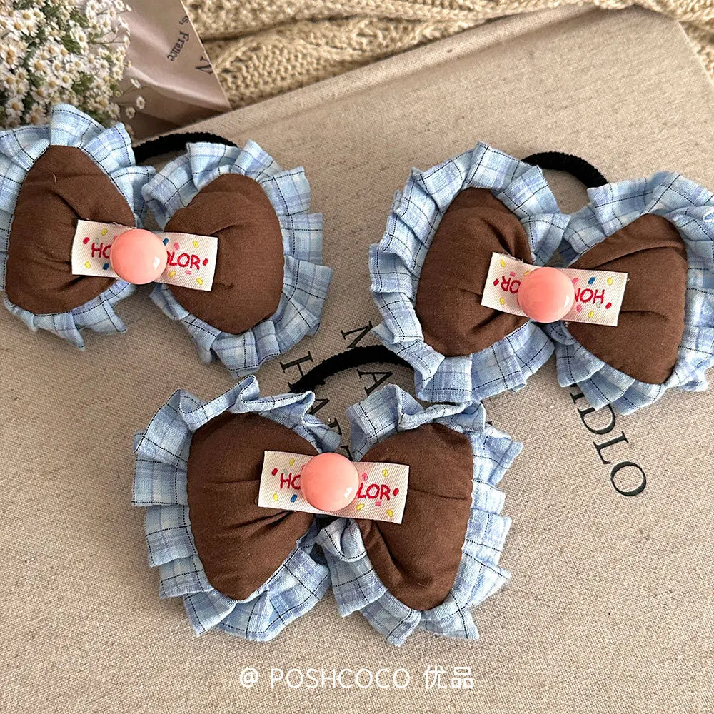 كبير القوس Scrunchie 1 قطعة 11 سنتيمتر الكورية النسيج الشعر التعادل تكدرت شغل القطن للشعر الرقيق الفتيات لا ضرر الحلو
