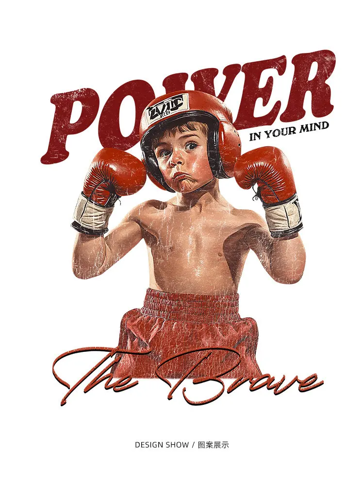 الملاكمة الصبي مطبوعة قصيرة الأكمام تي شيرت الرجال والنساء العلامة التجارية العصرية الشارع الأمريكية الرجعية نصف كم الرياضة اللياقة البدنية المحملة