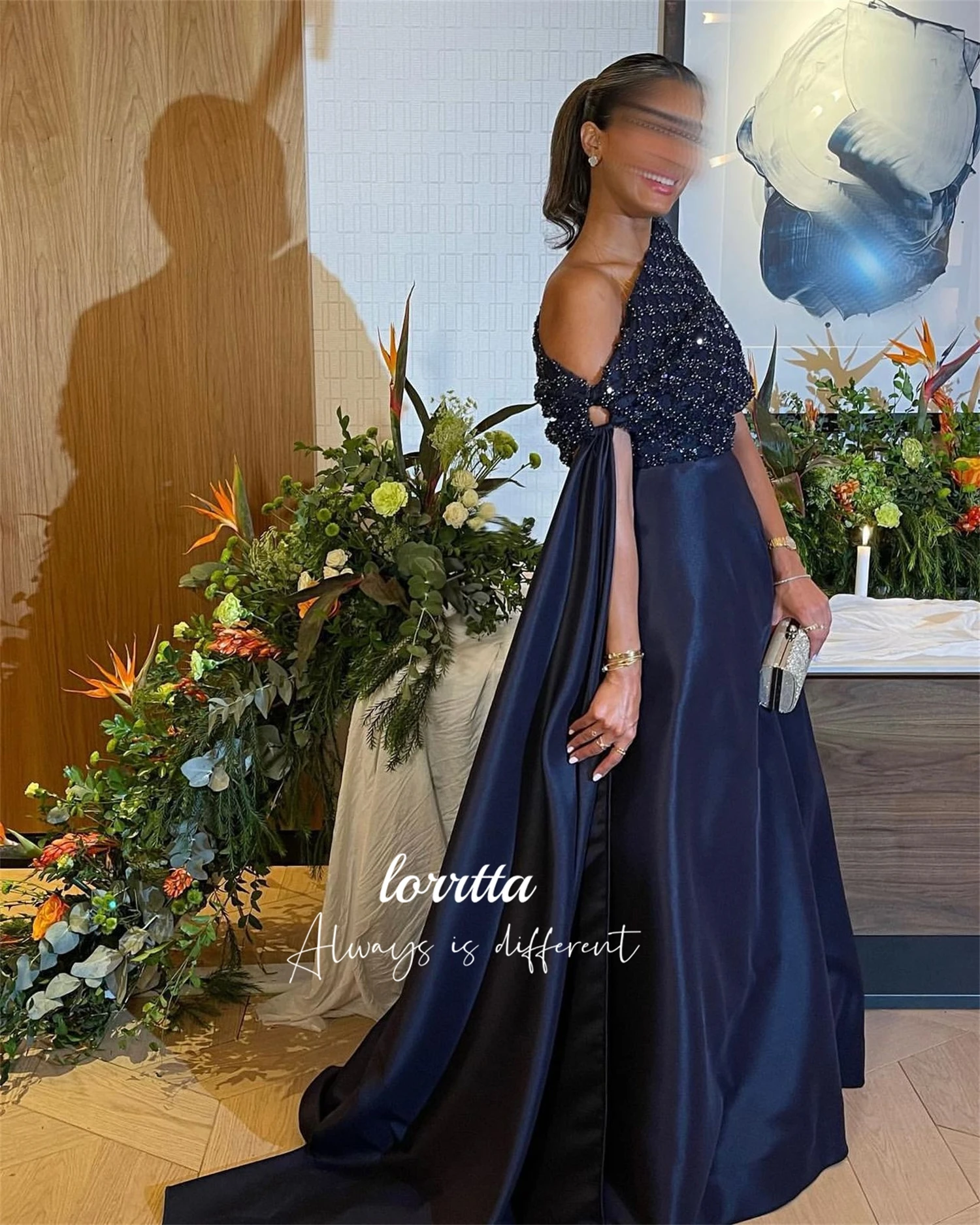 Lorrtta Luxurious Line A Evening Dress Dark Blue Bead Embroidery Fabric Special Occasion Dresses Robes De Cocktail Customized