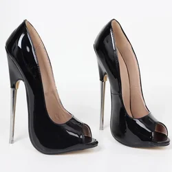 18cm Patent Leather Women Pumps,Fetish Sexy High Heels,Men Cosplay Dancing Shoes,Peep Toe,Black,Big Size,36-46,Customized Colors