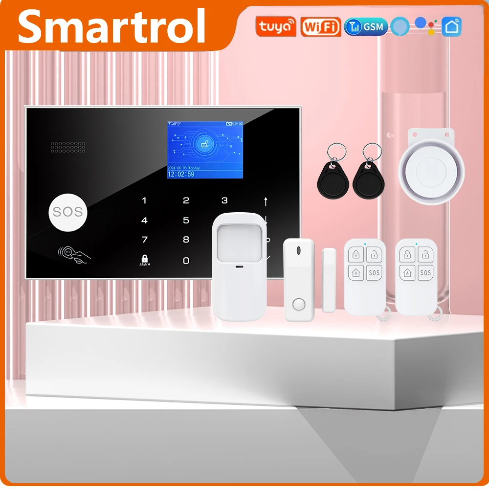 

Smartrol Tuya Alarm System Kit GSM WiFi With 433 MHz Wireless Smoke Sensor Alarms and Infrared Detector for House Hotels Shoppi