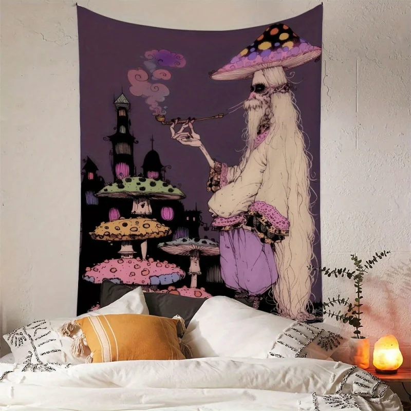 VIKAMA Boho Witch Cake Tapestry, Purple Vintage Wall Hanging for Bedroom, Aesthetic Dorm Living Room Decor