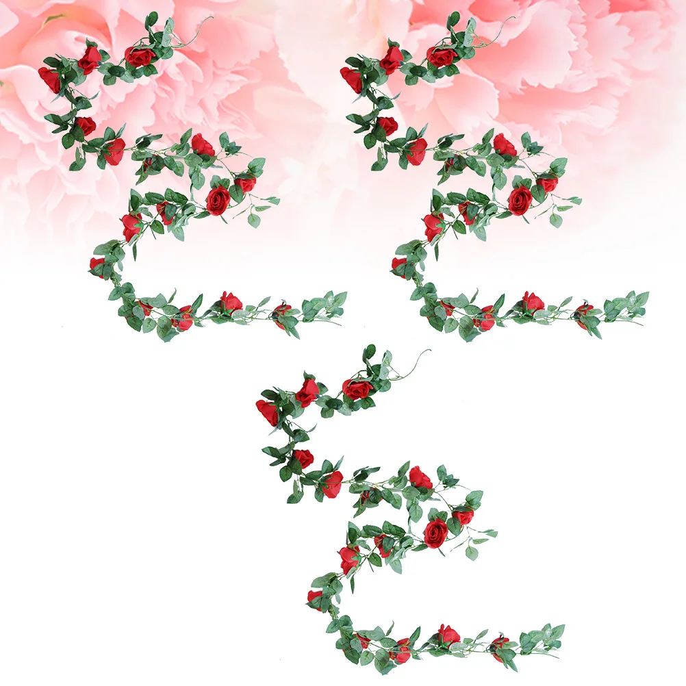 

3pcs Rose Vine Artificial Rose Decor Simulation Flower Rattan Home Decor Wedding Party Festival Easy Hanging