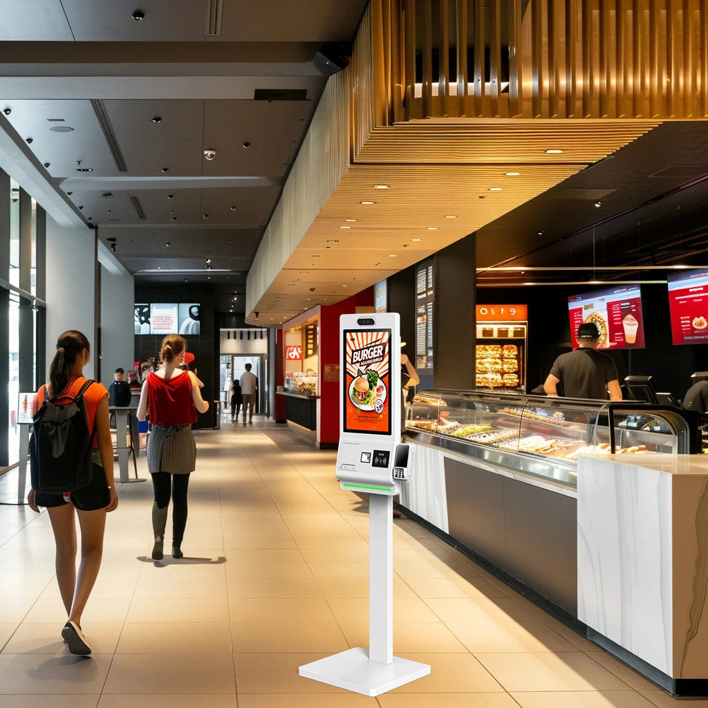 بطاقة ائتمان مدمجة ذاتية الطلب للبوفيه الأكثر مبيعًا 21.5 23.6 24 27 32 بوصة كشك دفع للمطاعم قائم على الأرض