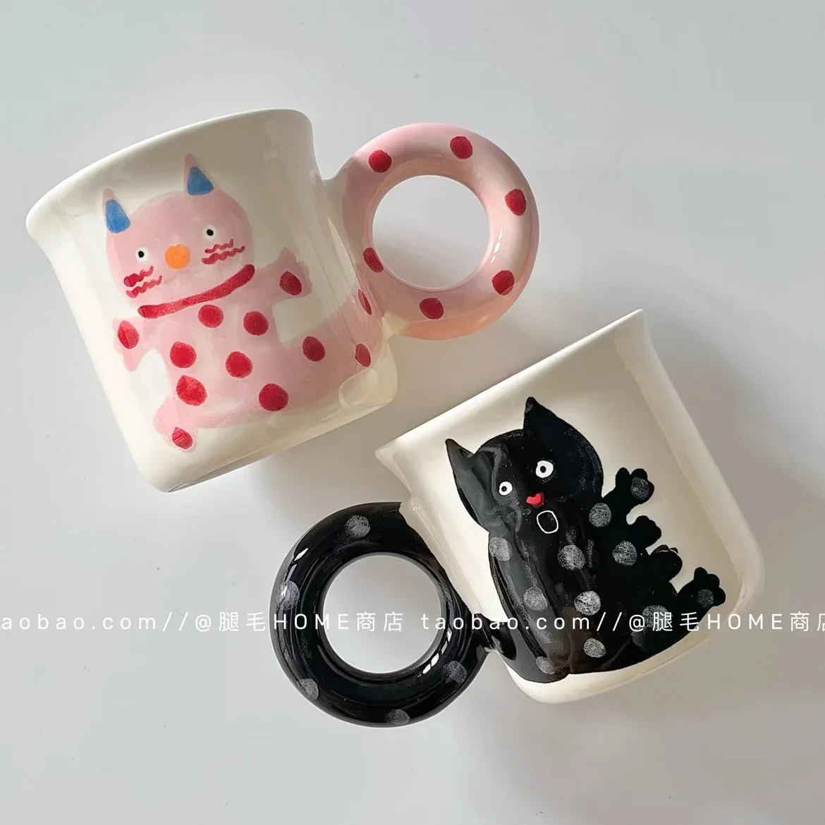 

Exported to Korea cute hand-painted illustration cat mug children's ceramic water cup cartoon couple coffee cup