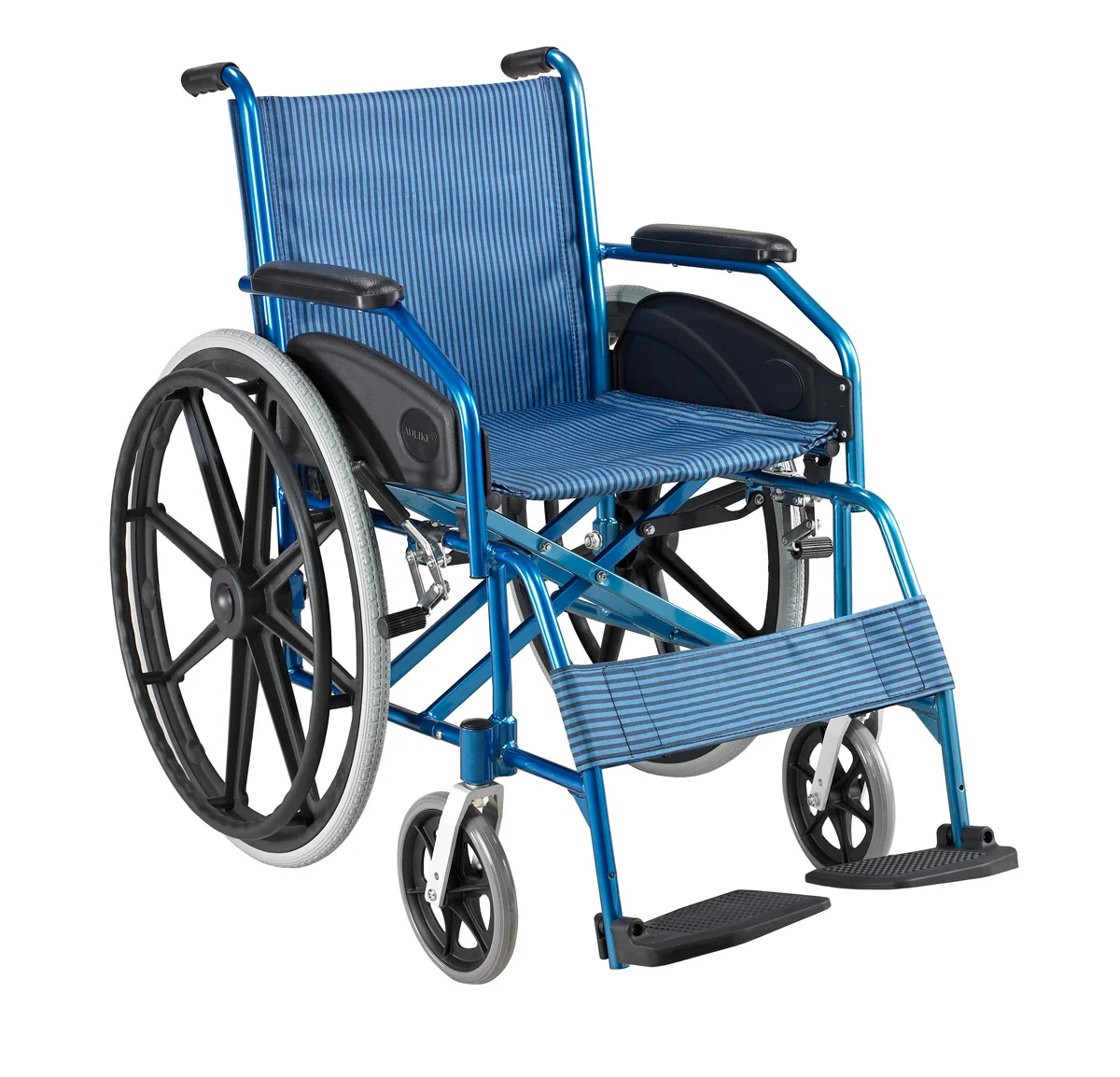 #@ Hot Selling Foldable Aluminum Lightweight Manual Wheelchair Blue Color and Color Customize Available Armrest Footrest Fixed