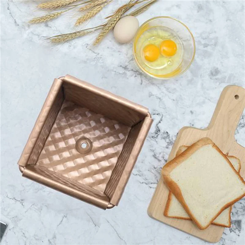 

A7THK-4PCS Square Loaf Pan With Lid Toast Mold Bread Pan Pullman Loaf Pan With Cover Non-Stick Mini Water-Cube Toast Box