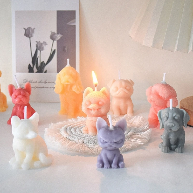 Moldes velas silicona con forma perro para velas, jabón, decoraciones yeso, arte artesanal, envío directo