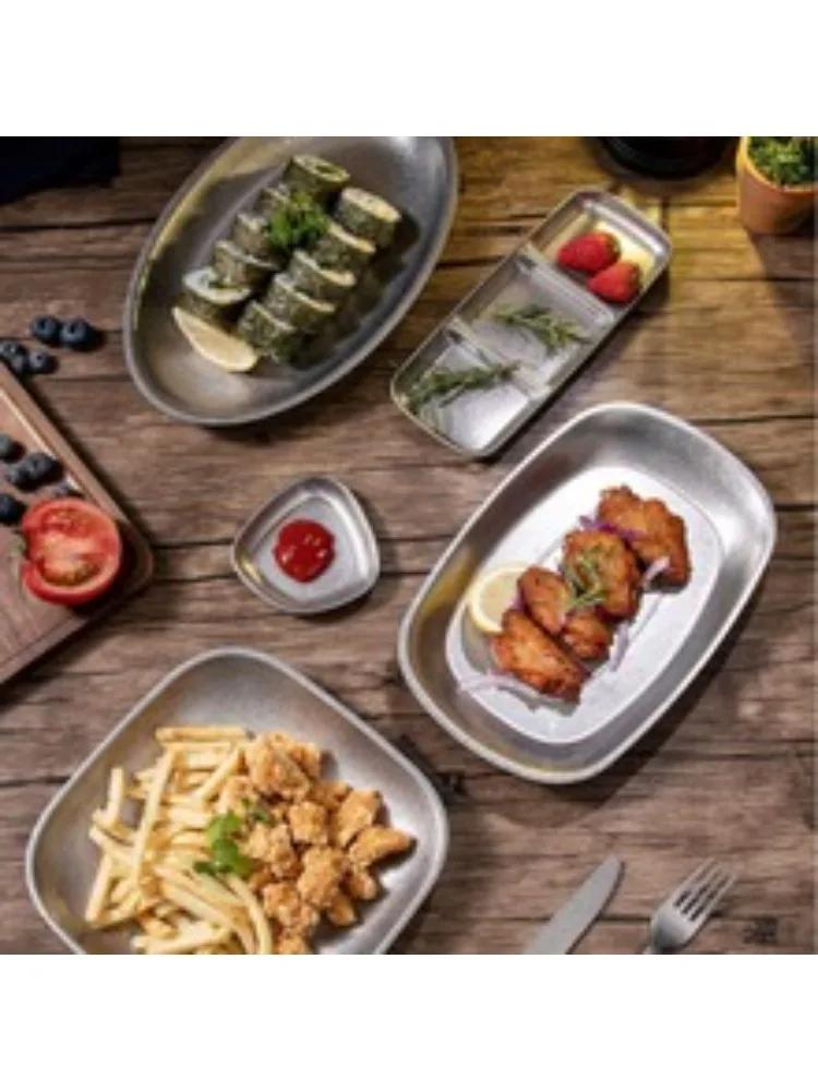 

Stainless Steel Durable Household Restaurant Outdoor Western DinnerwareRetro Style Decorative Plate Unique Design