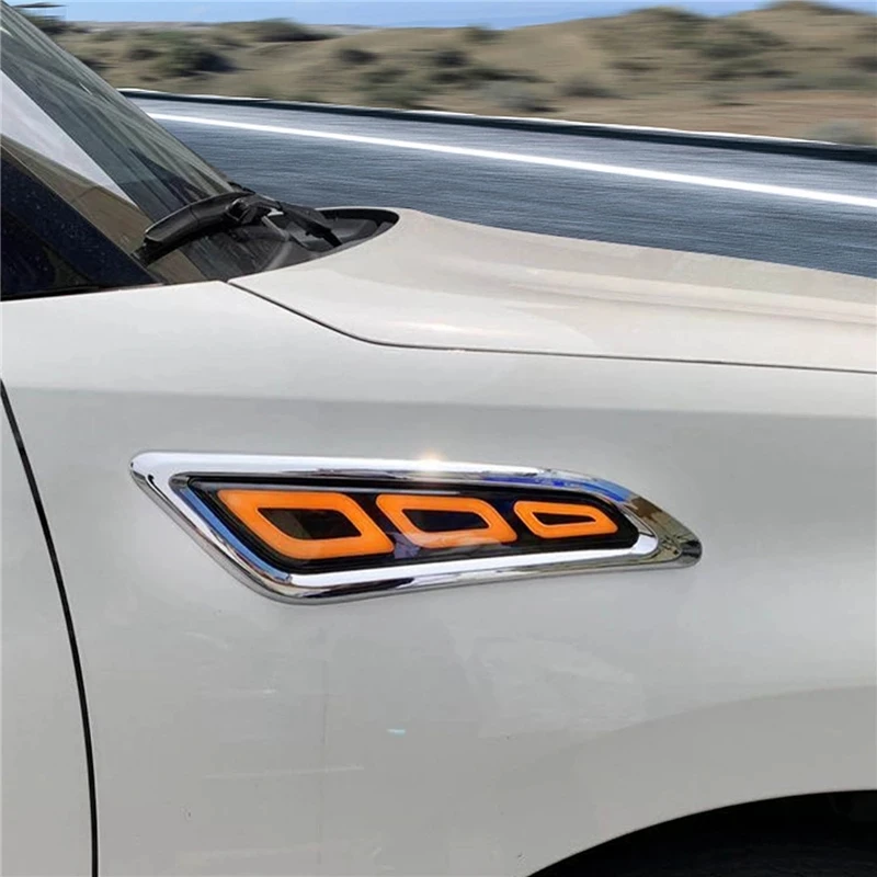 

Светодиодный DRL плавный поворотный фонарь, сигнальная лампа, хромированные боковые вентиляционные отверстия, боковое крыло для Nissan Patrol Y62 Armada 2014-2017 2018 2019 2020