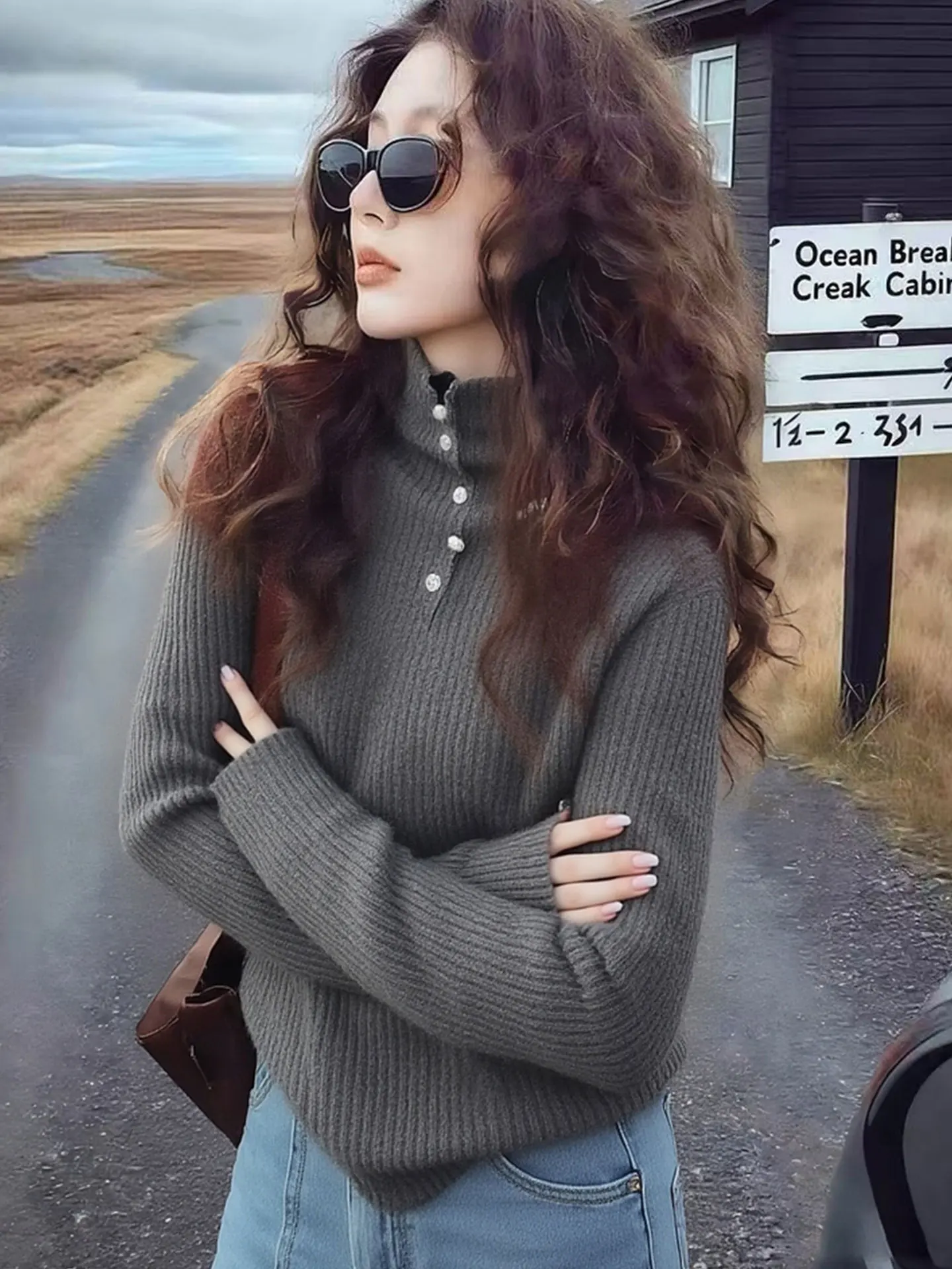 

Lush Korean Style Long Sleeve Knitted Sweater Winter Loose Fit Slimming Versatile Age-Defying Top for Women Comfortable Skin-...