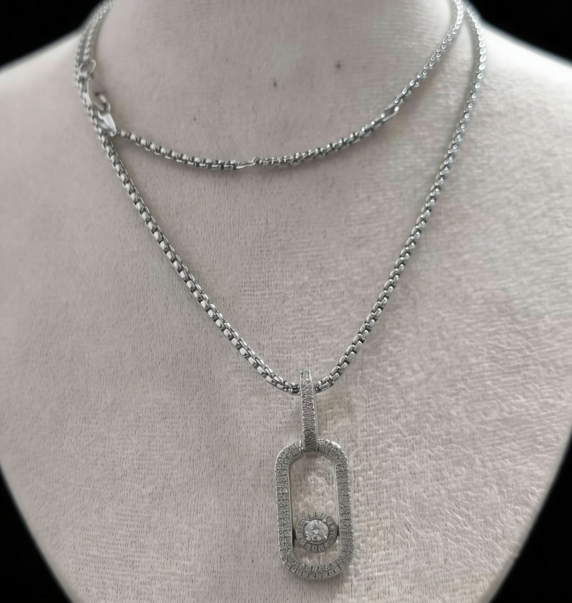 

925 Sterling Silver Oval Full Pavé Crystal Pendant Necklace, Minimalist Luxury, Shimmering Crystals, Hypoallergenic, Perfect Gif