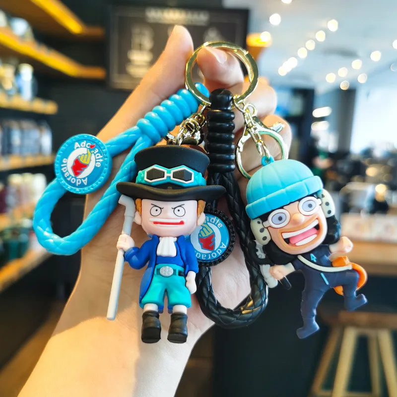 MINISO 새로운 멋지고 귀여운 만화 캐릭터 Luffy 에이스 키 체인 커플 배낭 자동차 키 펜던트 파티 장식 어린이 선물