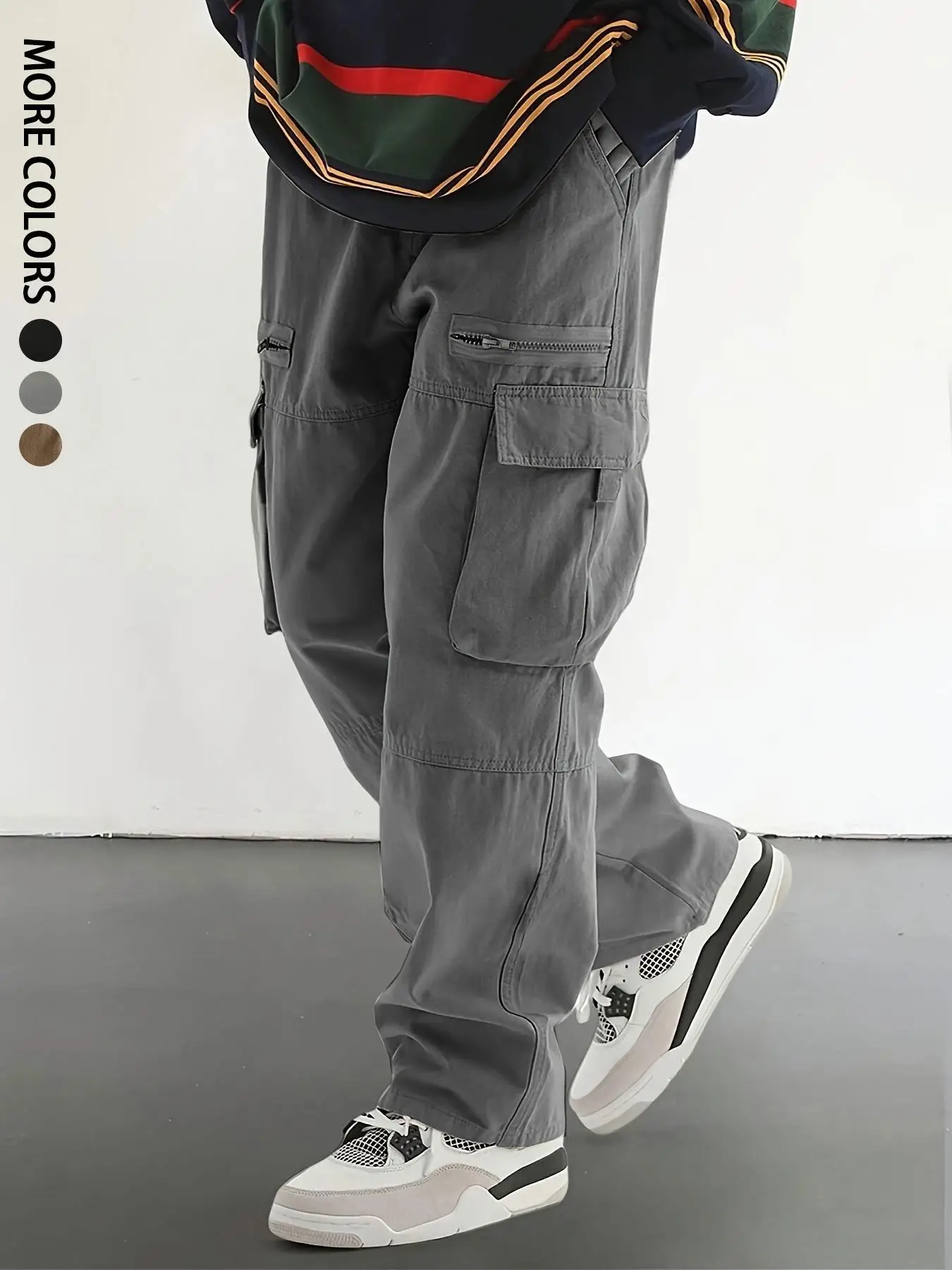 Men's Regular-Fit Solid Color Outdoor Work Pants, with Drawstring and Large Pockets, Unique Zipper Design, Suitable for Holidays, Street Wear, Daily Casual Wear, Hiking, Travel, and Versatile for Multiple Occasions, Suitable for All Seasons