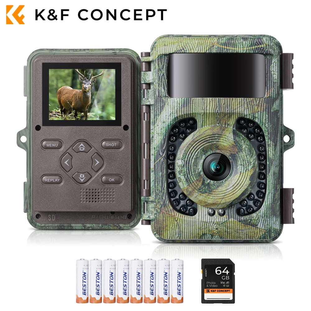 K&F Concept Outdoor Wild Camera 4K 48MP with Motion Sensor Night Vision Wide Angle Lens 0.2s Trigger Speed IP66 Tracking