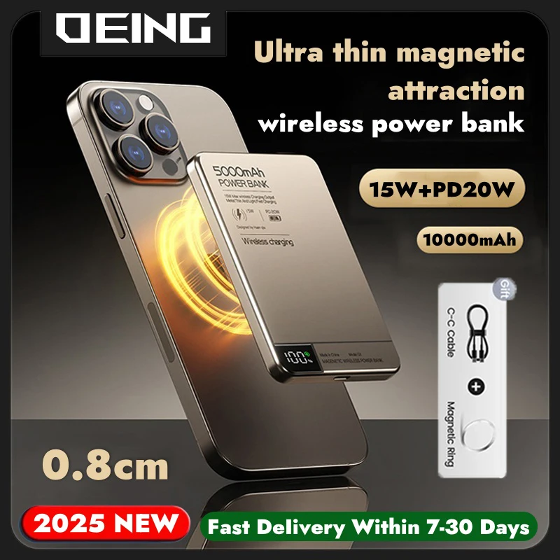 

Travel Portable Magnetic Power Bank Qi2 Wireless Fast Charger For Magsafe Powerbank Ultra Thin Alloy External Battery For iPhone