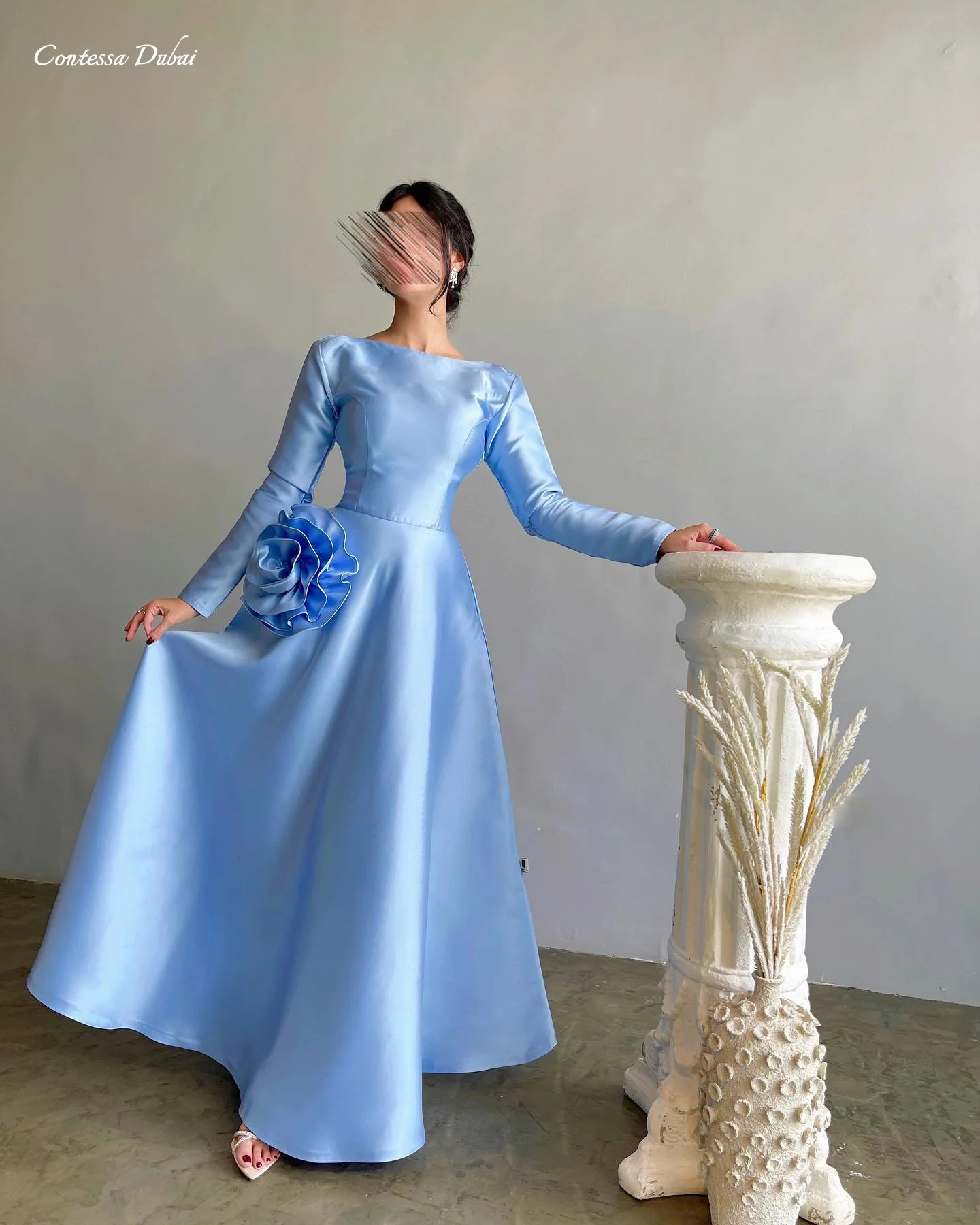 

Contessa Customized Elegant Boat Neck Long Sleeve A Line Evening Dress Stylish robes de soirée New Chic Floor Length Prom Dress